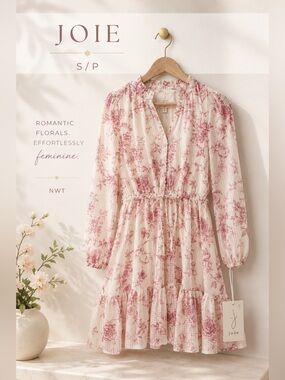 Joie Pink Floral Print Smocked Waist Mini Dress S/P NWT